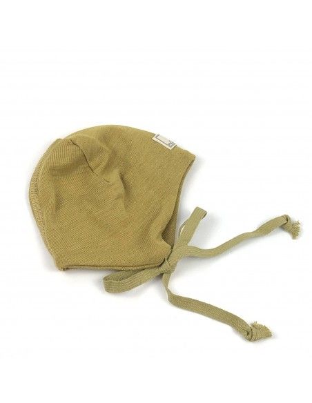 Gorro bebé lana/seda orejera mostaza PICKAPOOH