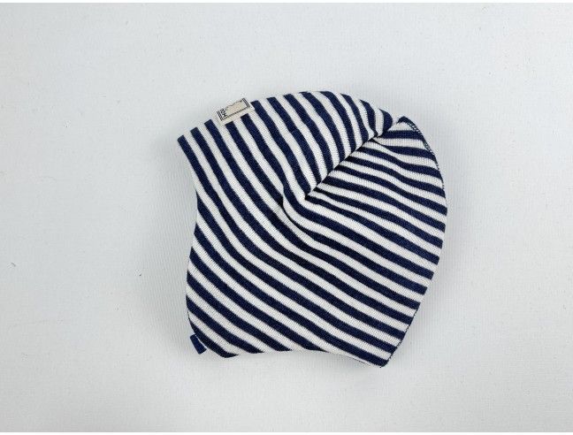 Gorro bebé lana/seda orejera natur/marinoPICKAPOOH