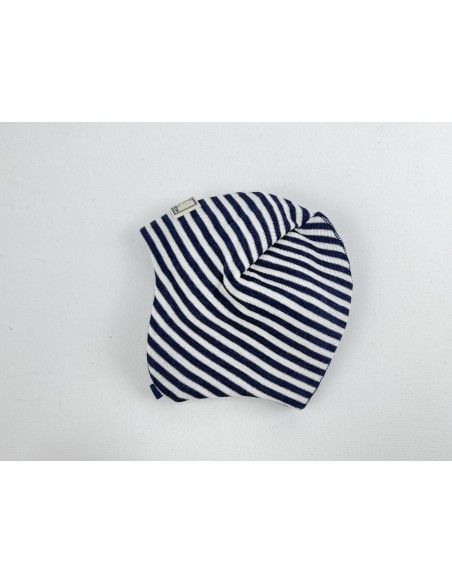 Gorro bebé lana/seda orejera natur/marinoPICKAPOOH
