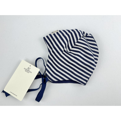 Gorro bebé lana/seda orejera natur/marinoPICKAPOOH