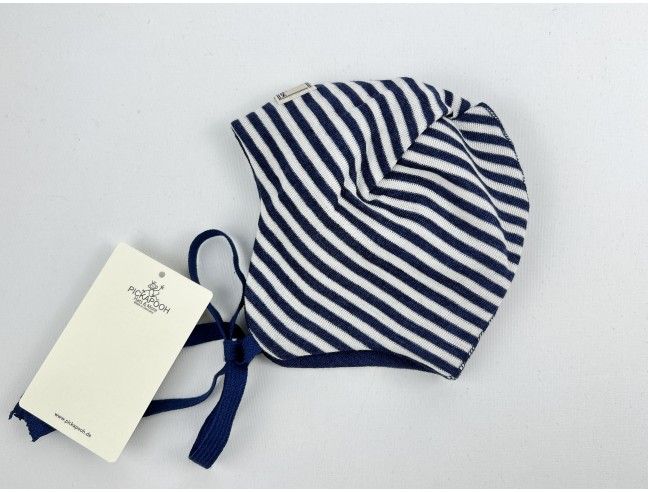 Gorro bebé lana/seda orejera natur/marinoPICKAPOOH
