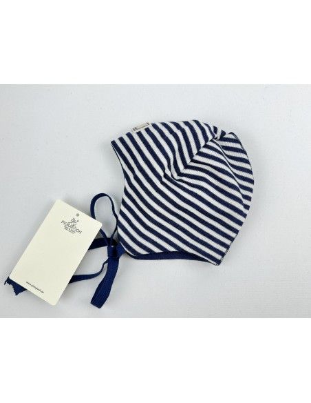 Gorro bebé lana/seda orejera natur/marinoPICKAPOOH