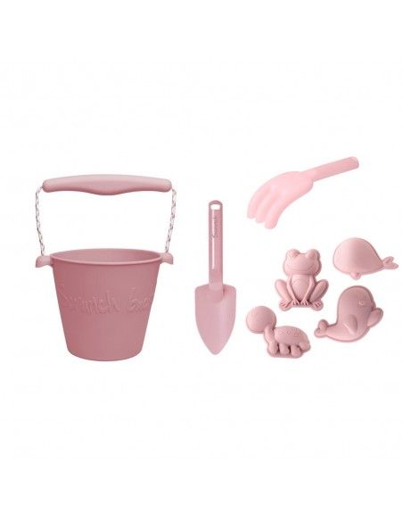 SET de cubo, pala, rastrillo y moldes de silicona Scrunch Pink