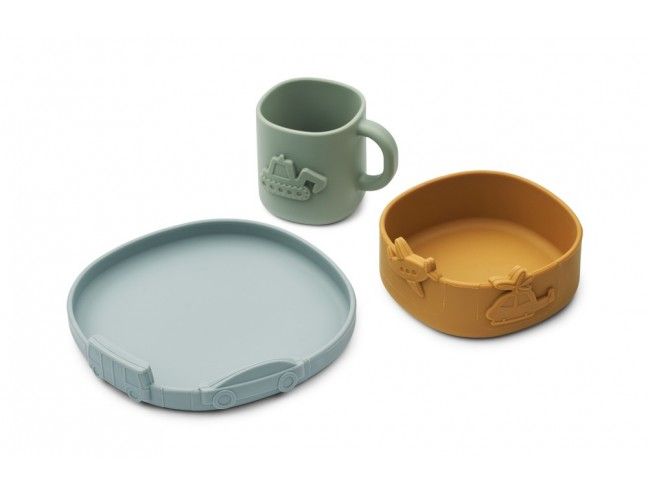 Vajilla silicona Kine Set Blue Fog Liewood
