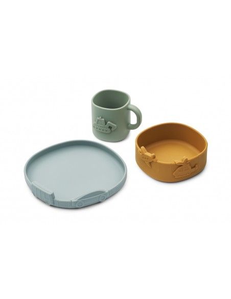 Vajilla silicona Kine Set Blue Fog Liewood