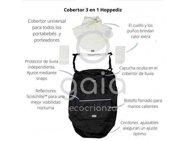 Cobertor porteo 3 en 1 Hoppediz gris claro