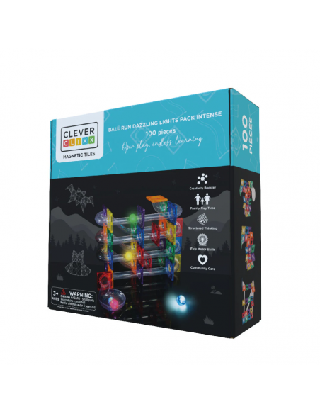 Bloques magnéticos PISTA DE BOLAS LUMINOSAS 100 PZ CleverClixx (Colores vivos)