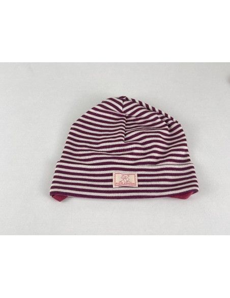 Gorro bebé lana/seda CON VUELTA natur/morado PICKAPOOH