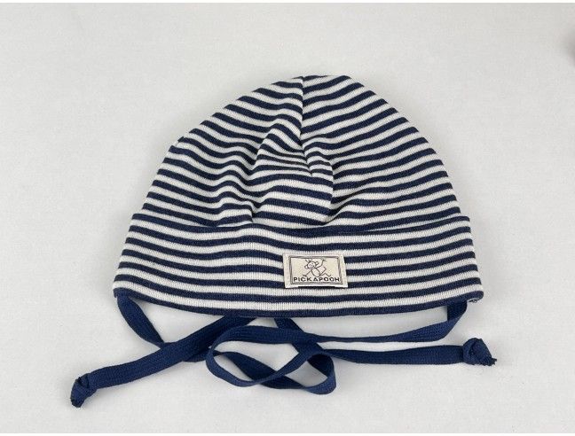 Gorro bebé lana/seda CON VUELTA natur/marino...