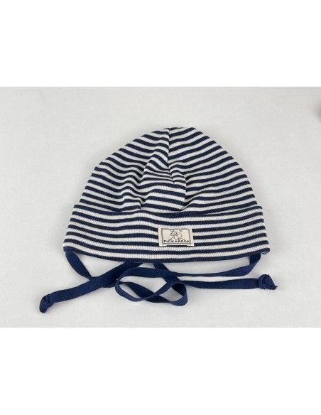 Gorro bebé lana/seda CON VUELTA natur/marino PICKAPOOH