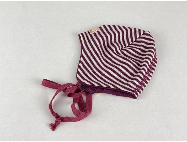 Gorro bebé lana/seda orejera natur/morado...