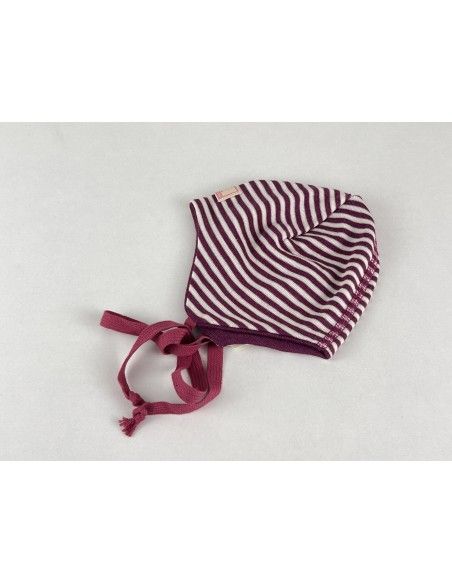 Gorro bebé lana/seda orejera natur/morado PICKAPOOH