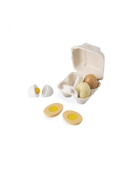 Juguetes para cocinita HUEVERA CON 4 HUEVOS DE MADERA