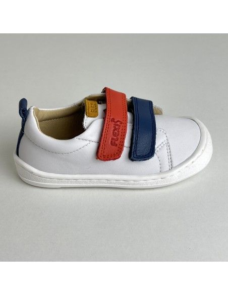 Deportiva barefoot Flexi Nens Piel Blanco/Iris/Rojo