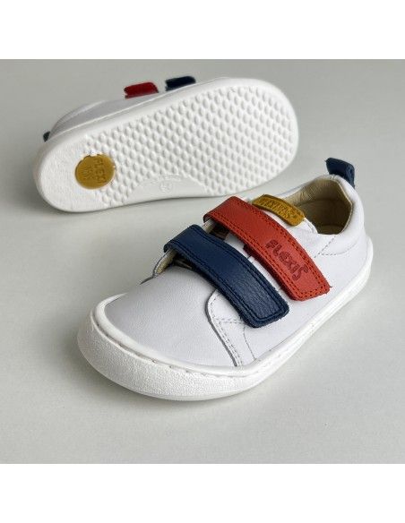 Deportiva barefoot Flexi Nens Piel Blanco/Iris/Rojo