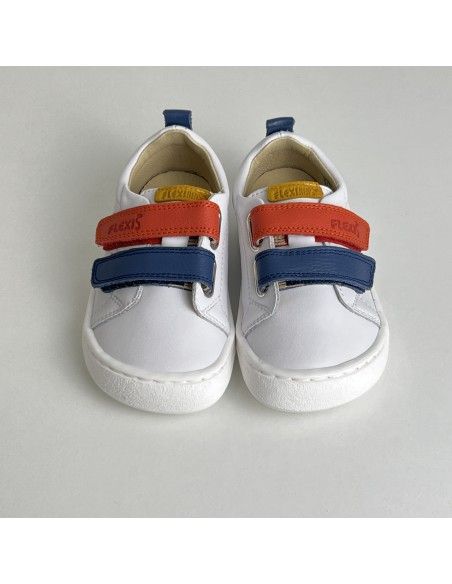 Deportiva barefoot Flexi Nens Piel Blanco/Iris/Rojo