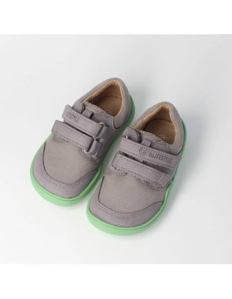 Zapato barefoot vegano con doble velcro bLIFESTYLE Gris/Verde