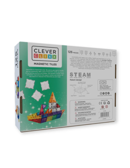 Bloques magnéticos INVENTIVE 110+15 piezas Glitter CleverClixx (Colores vivos)