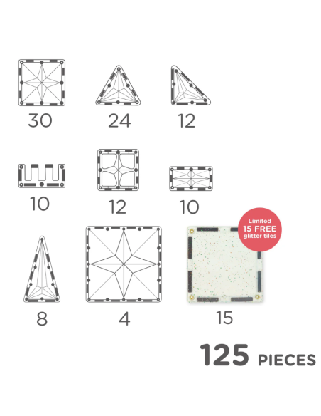 Bloques magnéticos INVENTIVE 110+15 piezas Glitter CleverClixx (Colores vivos)