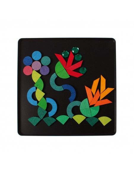 Puzzle magnético Grimm's (Triángulo, Escuadra, Círculo y piezas brillantes)