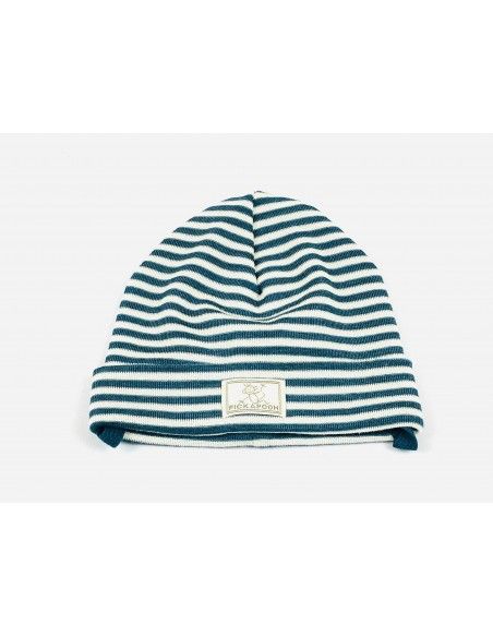 Gorro lana/seda CON VUELTA natur/turques PICKAPOOH