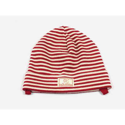 Gorro lana/seda CON VUELTA natur/rojo PICKAPOOH