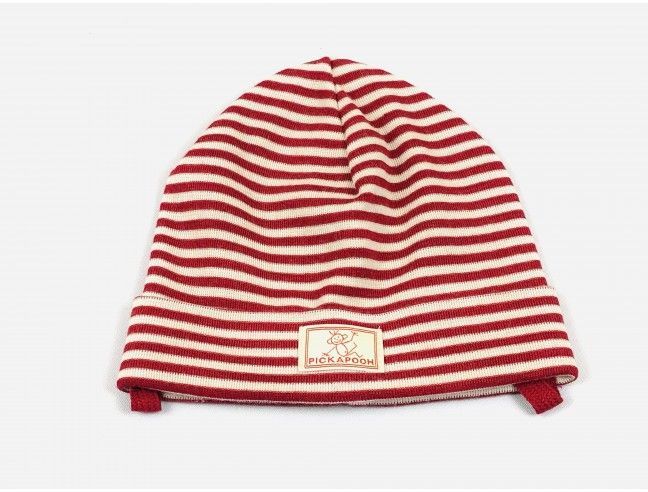 Gorro lana/seda CON VUELTA natur/rojo PICKAPOOH