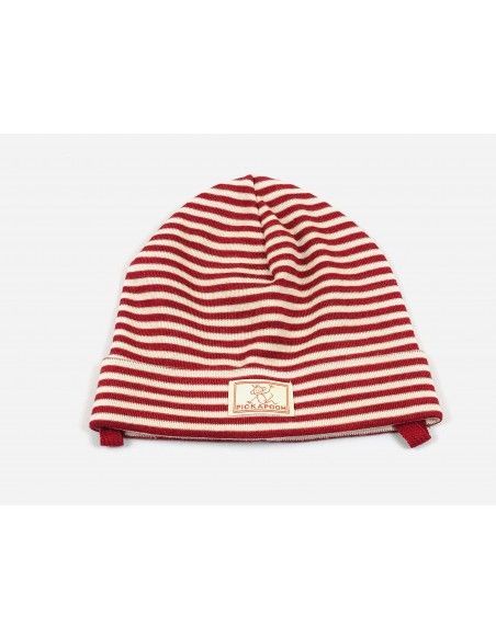 Gorro lana/seda CON VUELTA natur/rojo PICKAPOOH
