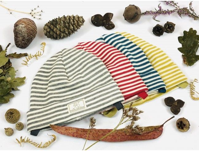 Gorro lana/seda CON VUELTA natur/rojo PICKAPOOH