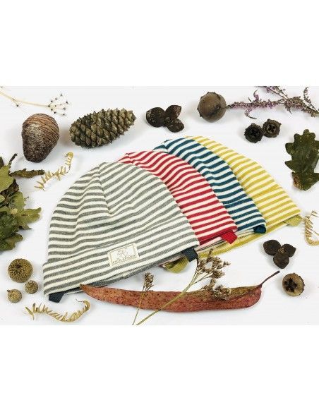 Gorro lana/seda CON VUELTA natur/rojo PICKAPOOH